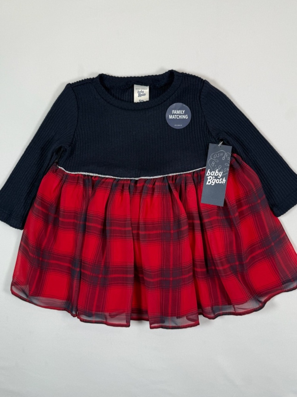 NWT BABY B'GOSH Girls' Plaid Long Sleeve Holiday Knit Dress Christmas Size 6M